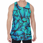 Turquoise Butterfly Pattern Print Men's Velvet Tank Top