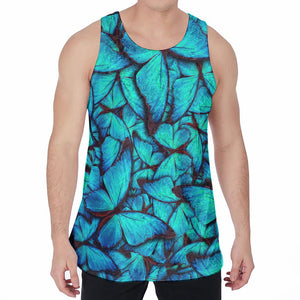 Turquoise Butterfly Pattern Print Men's Velvet Tank Top