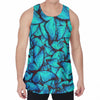 Turquoise Butterfly Pattern Print Men's Velvet Tank Top