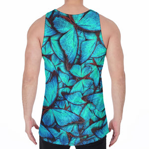 Turquoise Butterfly Pattern Print Men's Velvet Tank Top