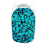 Turquoise Butterfly Pattern Print Mesh Laundry Hamper