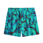 Turquoise Butterfly Pattern Print Mesh Shorts