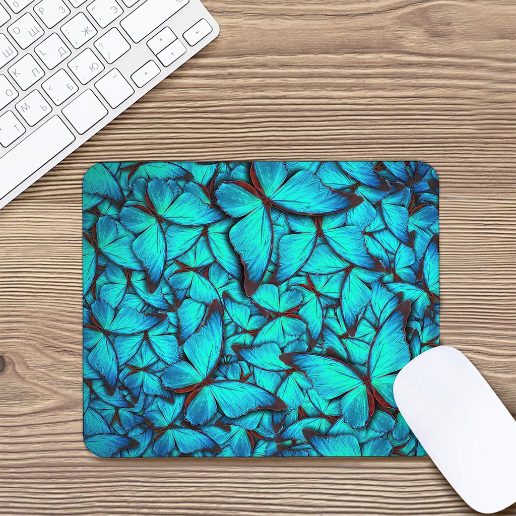 Turquoise Butterfly Pattern Print Mouse Pad