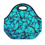 Turquoise Butterfly Pattern Print Neoprene Lunch Bag
