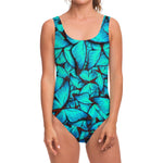 Turquoise Butterfly Pattern Print One Piece Swimsuit