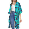 Turquoise Butterfly Pattern Print Open Front Beach Cover Up