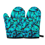 Turquoise Butterfly Pattern Print Oven Mitts