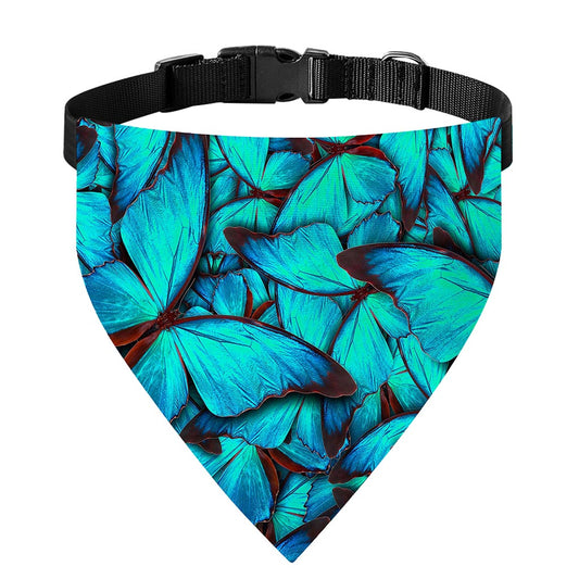 Turquoise Butterfly Pattern Print Over The Collar Dog Bandana