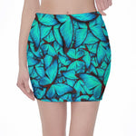 Turquoise Butterfly Pattern Print Pencil Mini Skirt