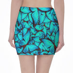 Turquoise Butterfly Pattern Print Pencil Mini Skirt