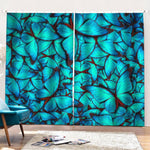 Turquoise Butterfly Pattern Print Pencil Pleat Curtains