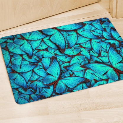 Turquoise Butterfly Pattern Print Polyester Doormat