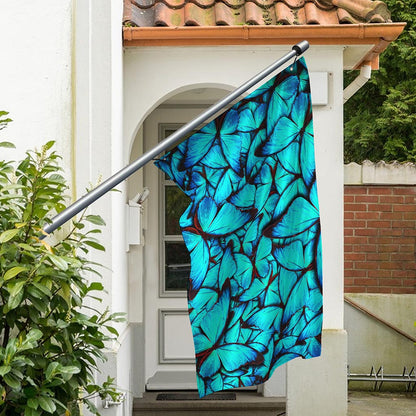 Turquoise Butterfly Pattern Print Polyester Flag