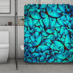 Turquoise Butterfly Pattern Print Polyester Shower Curtain