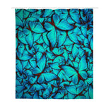 Turquoise Butterfly Pattern Print Polyester Shower Curtain