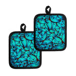 Turquoise Butterfly Pattern Print Pot Holders