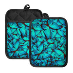 Turquoise Butterfly Pattern Print Pot Holders With Pocket