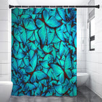 Turquoise Butterfly Pattern Print Premium Shower Curtain