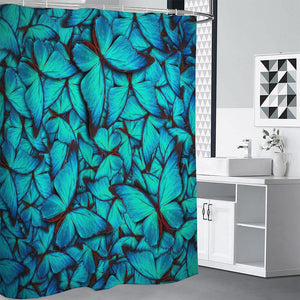 Turquoise Butterfly Pattern Print Premium Shower Curtain