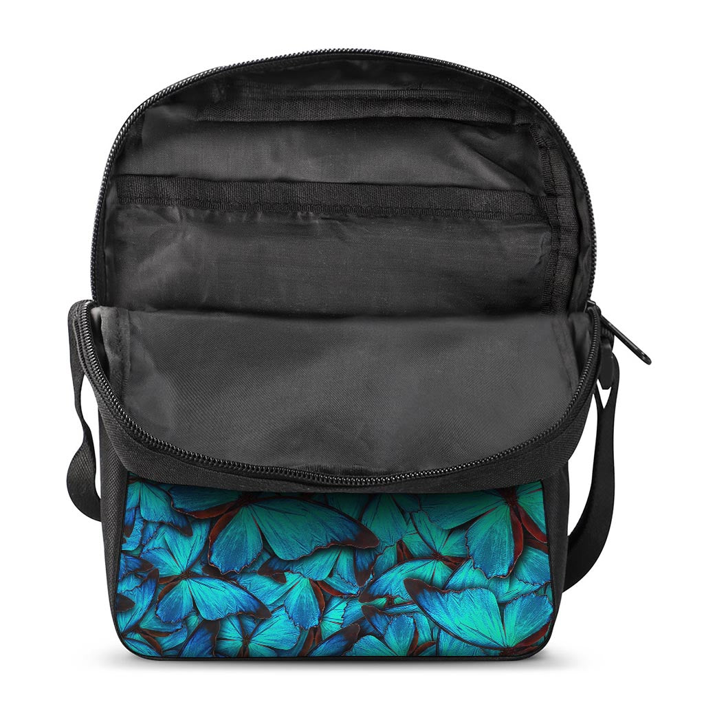 Turquoise Butterfly Pattern Print Rectangular Crossbody Bag