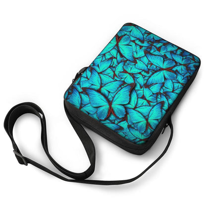 Turquoise Butterfly Pattern Print Rectangular Crossbody Bag