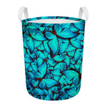 Turquoise Butterfly Pattern Print Round Laundry Basket