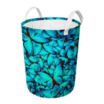Turquoise Butterfly Pattern Print Round Laundry Basket