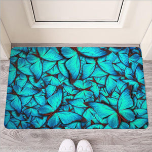 Turquoise Butterfly Pattern Print Rubber Doormat