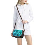 Turquoise Butterfly Pattern Print Saddle Bag