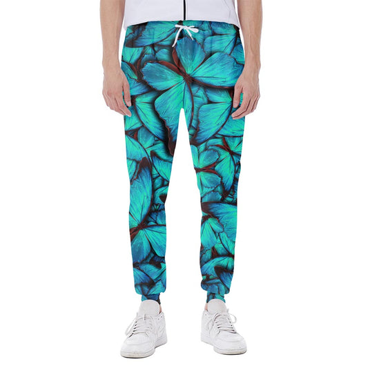 Turquoise Butterfly Pattern Print Scuba Joggers