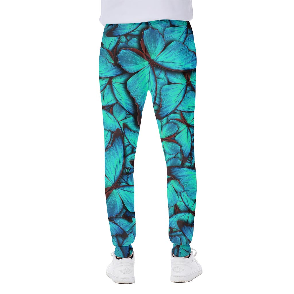 Turquoise Butterfly Pattern Print Scuba Joggers