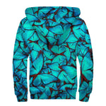 Turquoise Butterfly Pattern Print Sherpa Lined Zip Up Hoodie