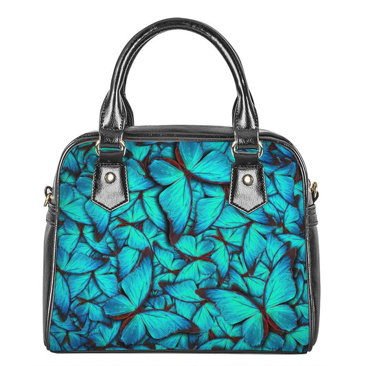 Turquoise Butterfly Pattern Print Shoulder Handbag