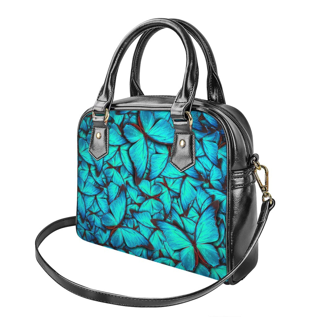 Turquoise Butterfly Pattern Print Shoulder Handbag