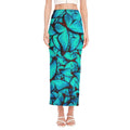 Turquoise Butterfly Pattern Print Side Slit Maxi Skirt