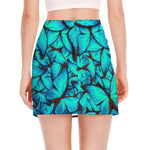 Turquoise Butterfly Pattern Print Side Slit Mini Skirt