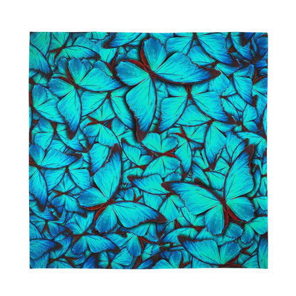 Turquoise Butterfly Pattern Print Silk Bandana