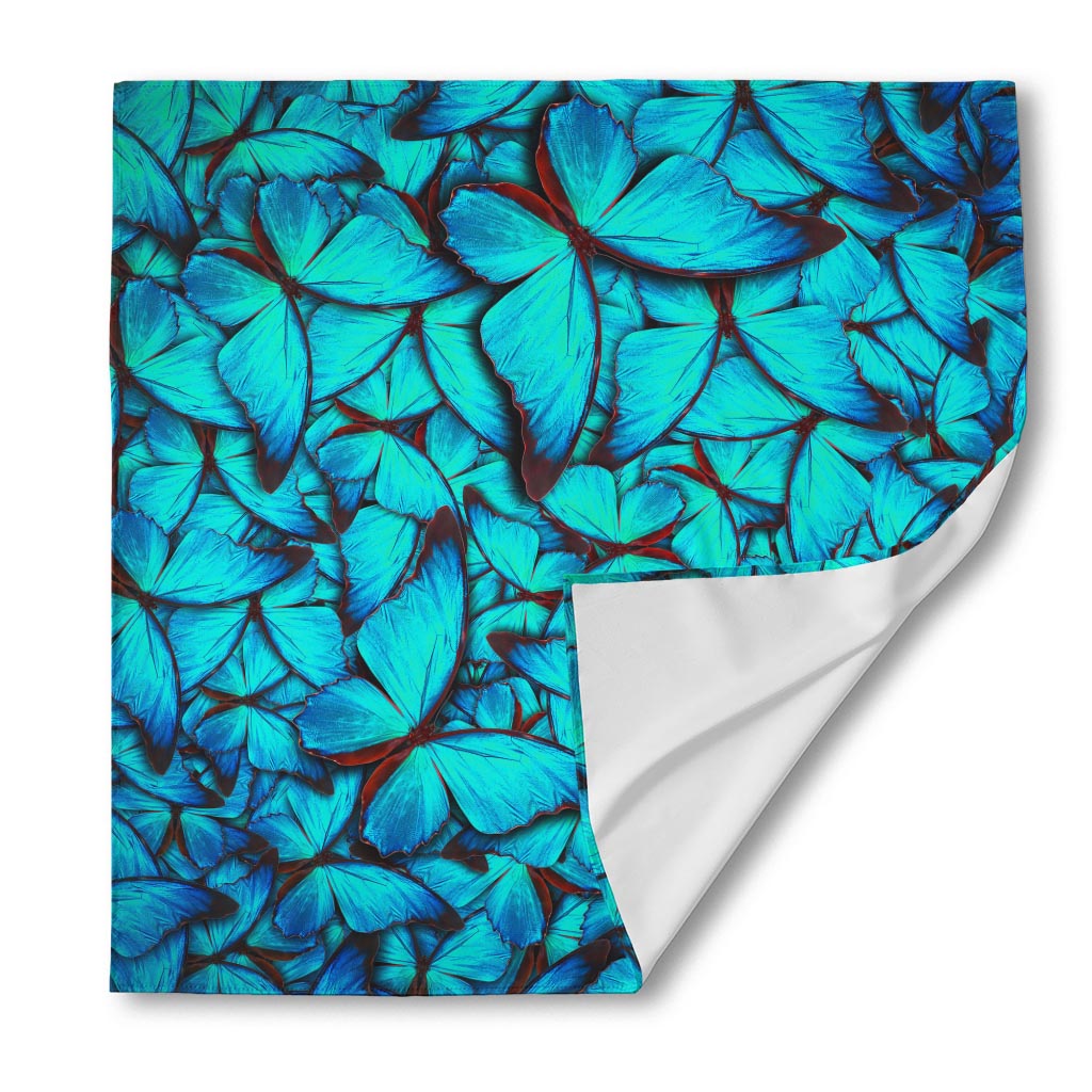 Turquoise Butterfly Pattern Print Silk Bandana