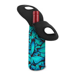 Turquoise Butterfly Pattern Print Single Neoprene Wine Tote
