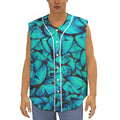 Turquoise Butterfly Pattern Print Sleeveless Baseball Jersey