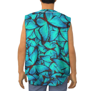 Turquoise Butterfly Pattern Print Sleeveless Baseball Jersey