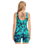 Turquoise Butterfly Pattern Print Sleeveless One Piece Swimsuit