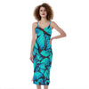 Turquoise Butterfly Pattern Print Slim Fit Midi Cami Dress