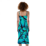 Turquoise Butterfly Pattern Print Slim Fit Midi Cami Dress