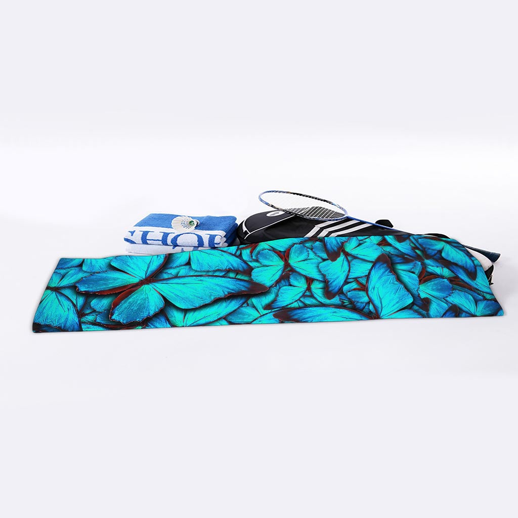 Turquoise Butterfly Pattern Print Sports Towel