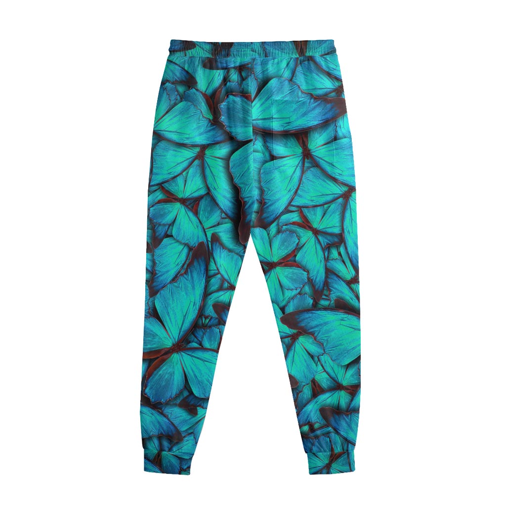 Turquoise Butterfly Pattern Print Sweatpants