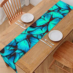 Turquoise Butterfly Pattern Print Table Runner