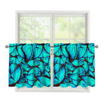 Turquoise Butterfly Pattern Print Tier Curtains