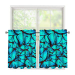 Turquoise Butterfly Pattern Print Tier Curtains