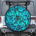 Turquoise Butterfly Pattern Print Tire Cover With Camera Hole